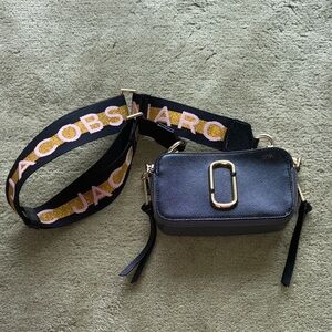 Marc Jacobs Black Crossbody Bag with Branded Pink & Gold Strap